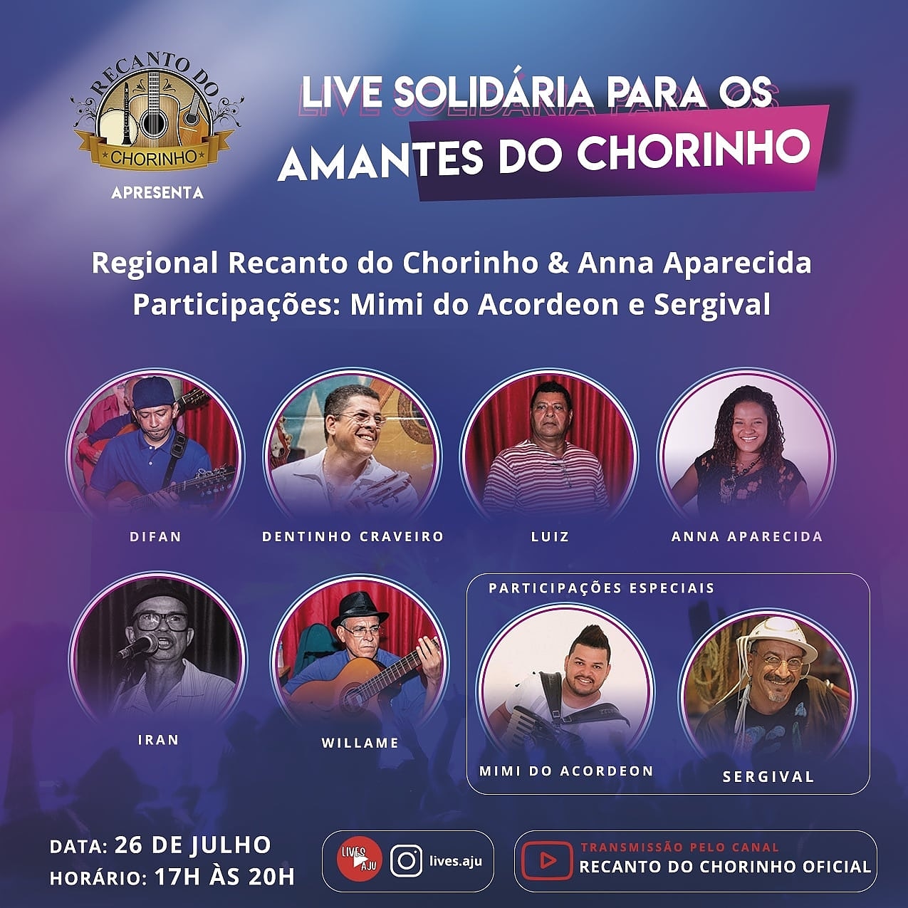 cartaz de divulgação da live do bar e restaurante recanto do chorinho