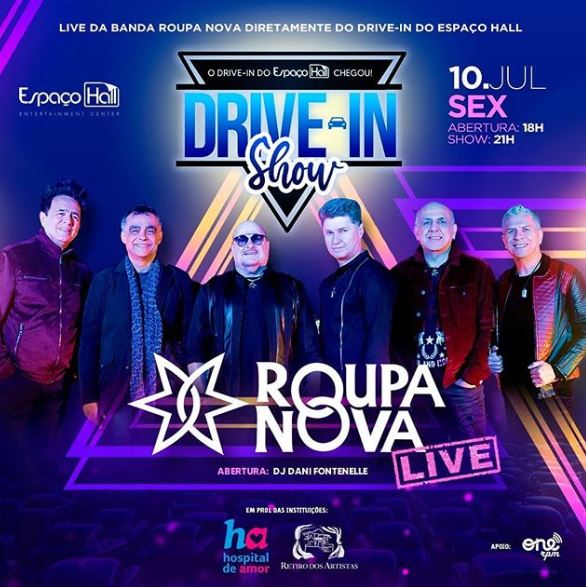 cartaz de divulgação da live de Roupa Nova no drive in no Rio de Janeiro