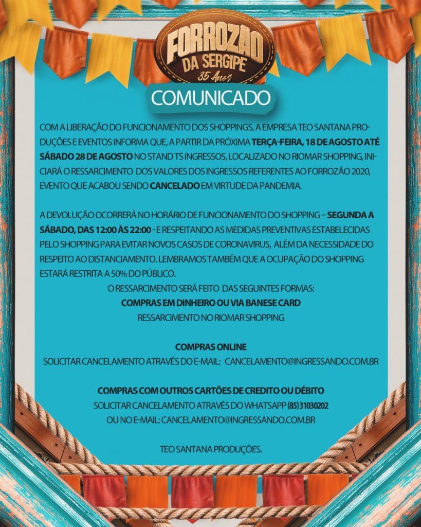 Ressarcimento ingressos forrozão 2020